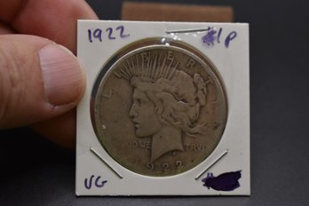 1922  Peace Dollar %90 Silver Coin VG