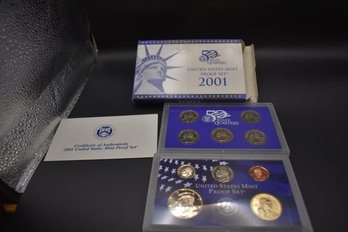 2001 S US Mint Proof  State Quarters With COA 5 Coins
