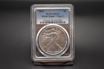 2021 Silver Eagle PCGS Graded MS70 Slabbed Coin Type 1