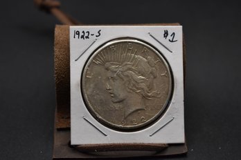 1922 S Peace Dollar %90 Silver Coin AU45