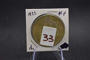 1922  Peace Dollar %90 Silver Coin AU