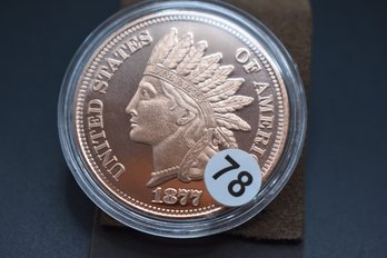 1877 Indian Head One Ounce .999 Fine Copper Round Coin