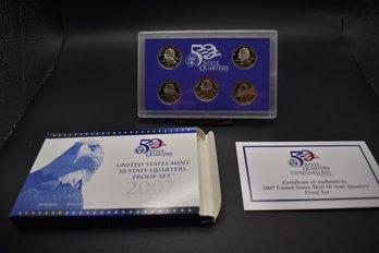 2007 S US Mint Proof  State Quarters With COA 5 Coins