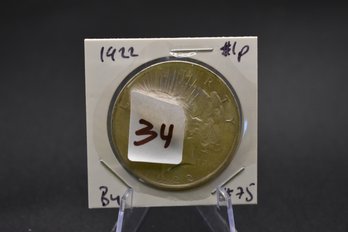 1922  Peace Dollar %90 Silver Coin BU