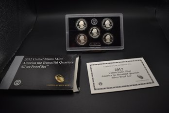 2012 S US Mint  Silver Proof  America The Beautiful Quarters With COA 5 Coins