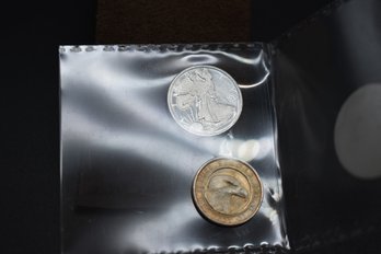 One 1/10 Ounce And One .05 Ounce .999 Fine Silver Round Coins