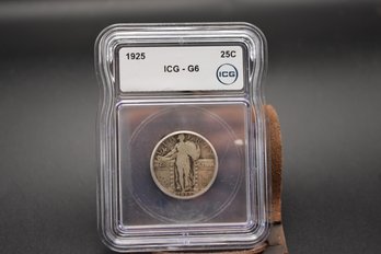 1925 Standing Liberty Quarter ICG Graded G6 Coin
