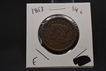 1853 Large One Cent Penny Fine Condition