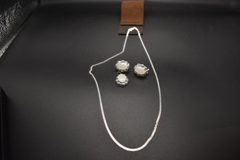18 Inch .925 Sterling Silver Necklace With Pendent And Matching Earrings