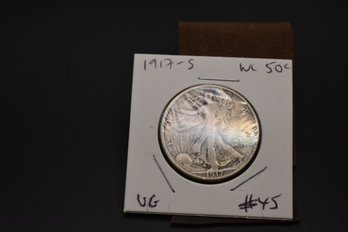 1917 S Walking Liberty Half Dollar %90 Silver Coin VG