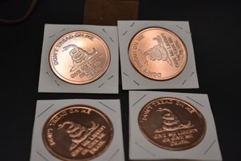 Four 1 OZ .999 Fine Copper Round Coin