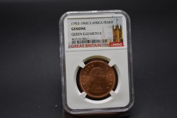 1960 South Africa Penny NGC Slab Queen Elizabeth 2 Coin
