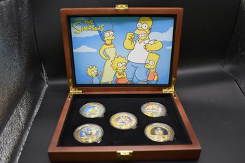 The Simpsons 5 Coin Gold Plated Coin Set With Wooden Case 35th Anniversary