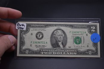 1995 2 Dollar Note Birthday Note Almost Uncirculated
