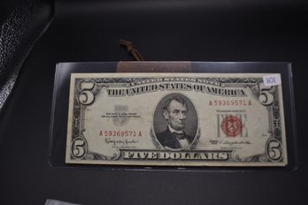 1963 5 Dollar Bill Red Seal In Very Good Condition