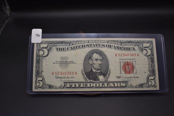 1963 5 Dollar Bill Red Seal In Very Good Condition