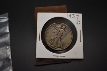 1937 D Walking Liberty Half Dollar %90 Silver Coin Fine 35