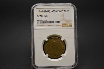 1967 Jamaica Penny Queen Elizabeth NGC