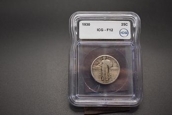1930 Standing Liberty Quarter ICG Graded F12 Coin