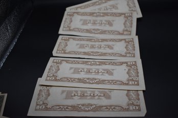 Five Japanese Government 10 Pesos Note Circulated Condition