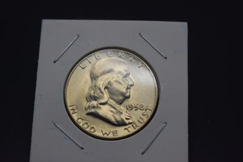 1958 Franklin Half Dollar Uncirculated Very Nice Coin