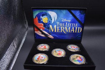 Disney Little Mermaid 5 Coin Gold Plated Colorized Coin Set With Case