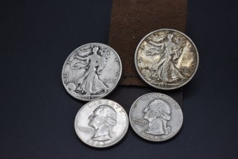 2 Walking Liberty Coins 1945, 1935, 2 Washington Quarters 1963 D, 1958 D
