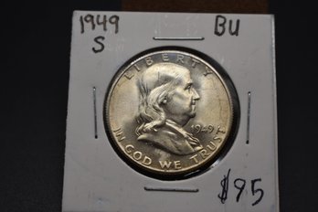 1949 S Franklin Half Dollar Coin BU