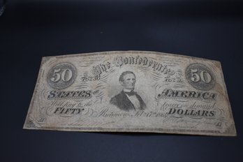 1864 $50 Dollar Confederate Dollar Note