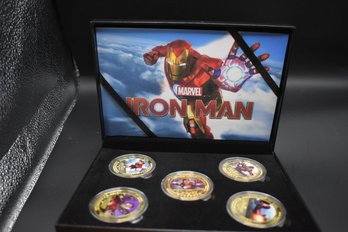 5 Piece Iron Man Marvel Gold Plated Coin Set With Case