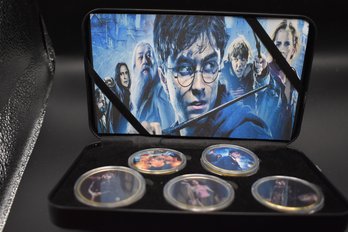 Harry Potter 5 Coin Gold Plated Colorized Coin Set With Case