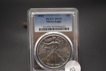 2014 Silver Eagle PCGS Graded MS70 Slabbed Coin