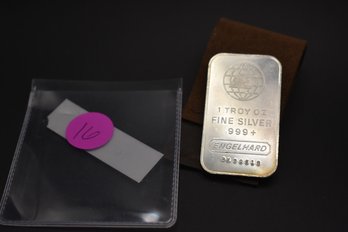 Vintage Engelhard 1 Troy OZ .999 Fine Silver Bar
