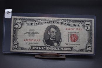 1963 5 Dollar Bill Red Seal In Good Condition