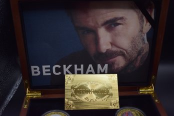 David Beckham 5 Coin Gold Plated Colorized Coin Set With Wooden Box