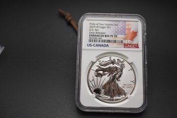 2019 W Silver Eagle NGC Graded Enhanced REV PF70  Slabbed Coin
