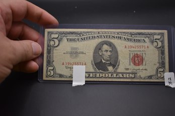 1963 5 Dollar Bill Red Seal In Very Good Condition