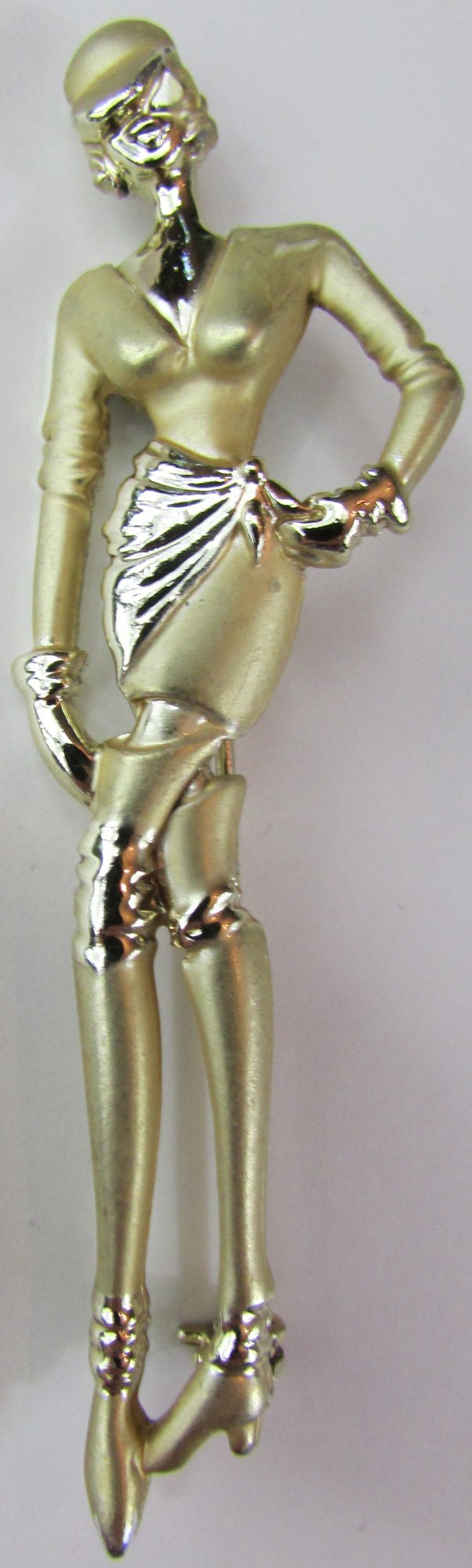 Signed Vintage BROOCH PIN, Chic Figure FASHION MODEL Design, Gold Tone ...