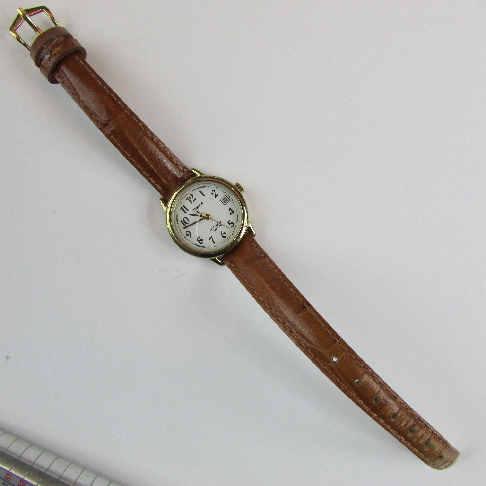Vintage Timex Indigo 30M Watch with Leather Brown Band Vintage Timex Field Indiglo WR 30M V6 main image 2