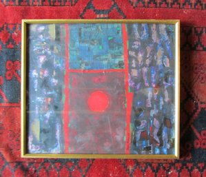 Signed JOAN RUBIN, Original Tempera & Collage, Colorful MODERNIST Design, Appx 17.5' X 15.' Size, Simple Frame