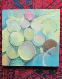 Signed M. GORDON, Original PAINTING On CANVAS, Multicolor Floating ORBS, Appx 24' X 24' Size, Unframed
