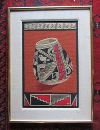 Vintage Hand Made NEEDLEPOINT, Native POTTERY Subject, Fine Detail, Appx 25.5' X 18.5,'  Metal Frame