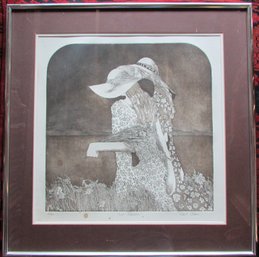 Vintage ROBERT CLIBBON Limited Edition Print, 'LAST INNOCENCE,' Gray Tones, Appx 27' X 26,' Metal Frame