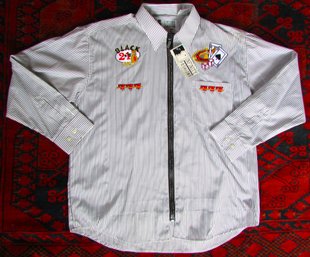 NWT! Vintage INFINITY FASHIONS Brand, Button Down Shirt, 'HIGH ROLLER' Embroideries, Long Sleeves,  Sz L