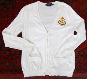 Vintage RALPH LAUREN SPORT Brand, Knit CARDIGAN SWEATER, 100% PIMA Cotton, Button Front, Embroidery