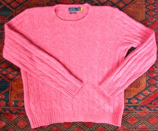 Vintage POLO RALPH LAUREN Brand, Women's Knit CABLE SWEATER, Crew Neck Pull Over, CASHMERE, Sz XL