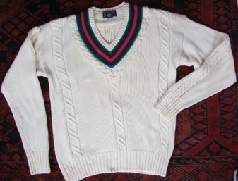 Vintage ABERCROMBIE & FITCH Brand, Knit Pull-over VEE NECK SWEATER, CABLE Stitch, 100% Cotton