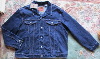 NWT! Vintage LEVI'S Brand, Blue DENIM JEAN Jacket, Dark Finish, Stud Closure, Sz XL