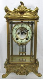 Vintage NEW HAVEN CLOCK Co Brand, Regulator CLOCK, Key Wind, Brass Tone Case With Glass, Appx 15'
