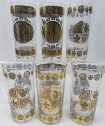 SET Of 6! Vintage MCM Era Glasses Tumblers, VITO BARI, GOLD Accents, Appx 5.5' Tall